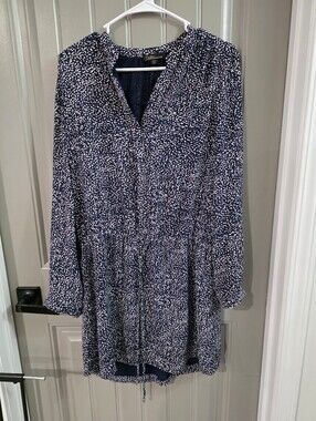 Dalia Womans Medium Nwot Blue White Polka Dots Dress Chiffon Tie Waist